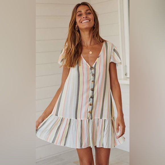PRETTY GARDEN 🌸 Baby Doll Striped Mini Swing Dress - Picture 12 of 15